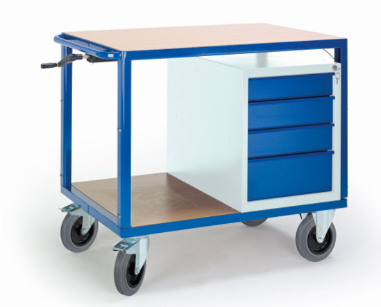ROLLCART Höhenverstellbarer Tischwagen mit Schubladen, 400 kg Tragkraft, 07-4308/H