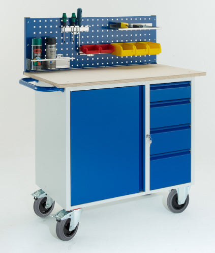 ROLLCART Werkstattwagen mit vier Schubladen, Stahlschrank, eine Lochplatte, 07-4361L1