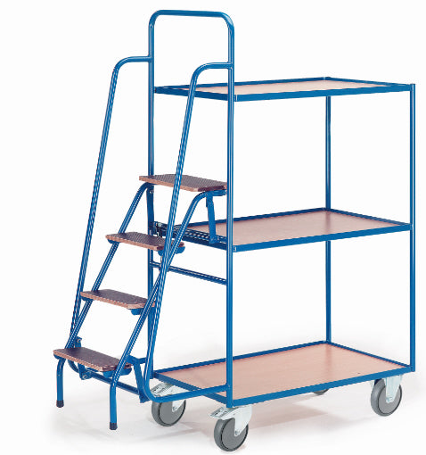 ROLLCART Tischwagen mit drei Ladeflächen und vier Trittstufen 300 kg Tragkraft 08-7273