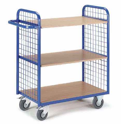 ROLLCART Etagenwagen zwei Gitterwände, drei Böden, 150 kg Tragkraft, 087341 087342
