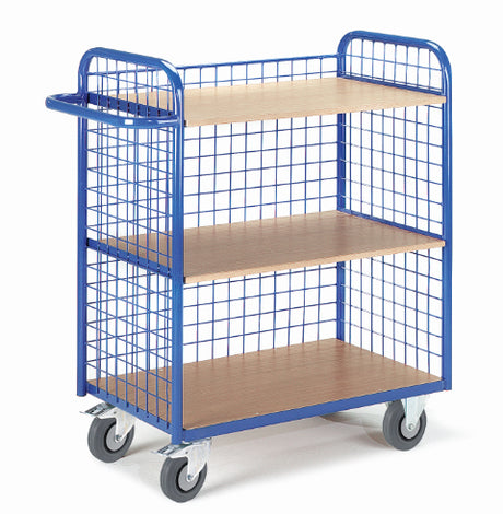 ROLLCART Etagenwagen drei Gitterwände, drei Böden, 150 kg Tragkraft, 087351 087352