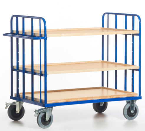 ROLLCART Etagenwagen drei Kästen, zwei Gitterwände, 500 kg Tragkraft, 087361 087362
