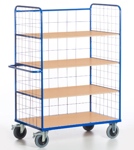 ROLLCART Hoher Etagenwagen mit drei Gitterwänden, drei Böden, 600 kg Tragkraft, 087617 087618