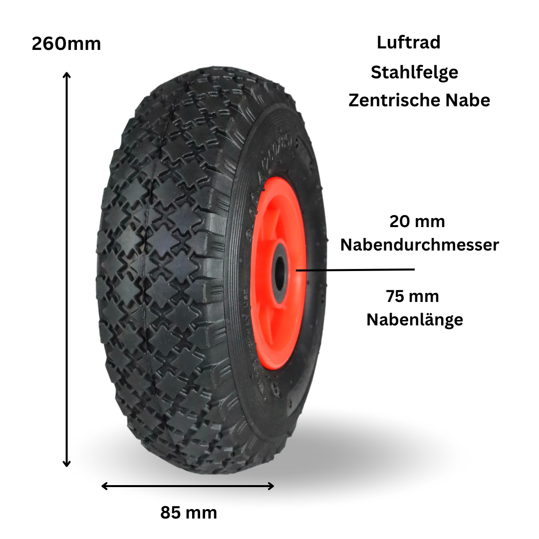 Frosal Ersatzrad Luftbereifung - Rad für Bollerwagen oder Sackkarre Nabe 20mm/75mm