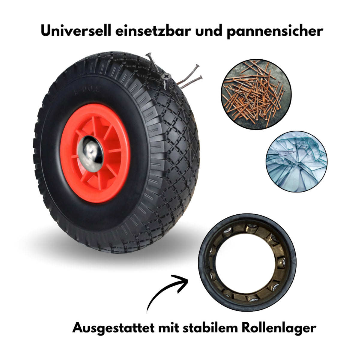 Frosal PU Ersatzrad mit Radkappe Nabe 20mm/75mm Bollerwagen – Rad und Achsstopfen Sackkarre pannensi
