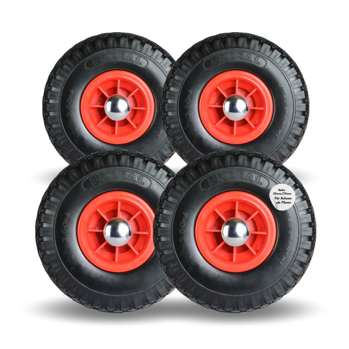 Frosal PU Ersatzrad mit Radkappe Nabe 20mm/75mm Bollerwagen – Rad und Achsstopfen Sackkarre pannensi 4 Stück