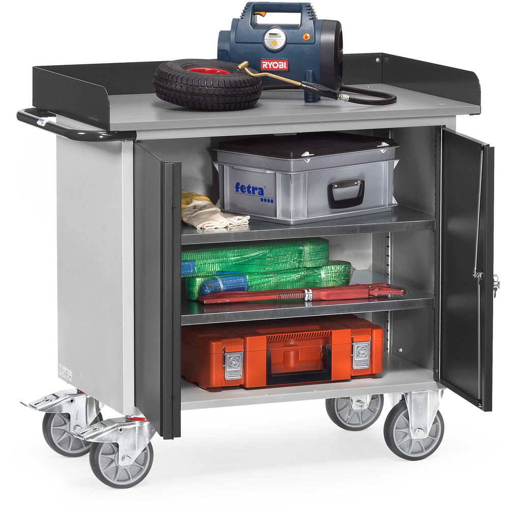Fetra 12456 7016 Stahlblech-Werkstattwagen "GREY EDITION" mit zweitürigem Schrank, Abrollrand