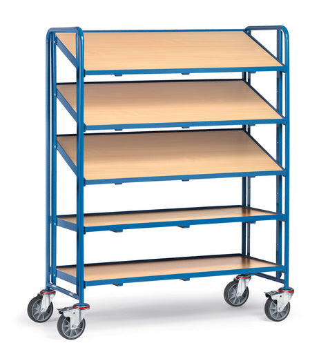 Fetra 1384 Breiter Eurokasten-Wagen mit fünf Etagenrahmen aus Holz mit Rand