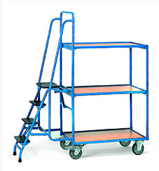 Fetra 2107 Kommissionierwagen mit Trittstufen, drei Ladeflächen, hohe Ausführung