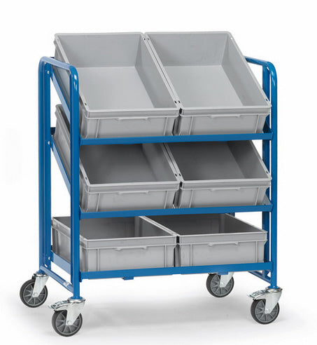 Fetra 2392 Breiter Eurokasten-Wagen mit drei offenen Etagenrahmen mit sechs Eurokästen