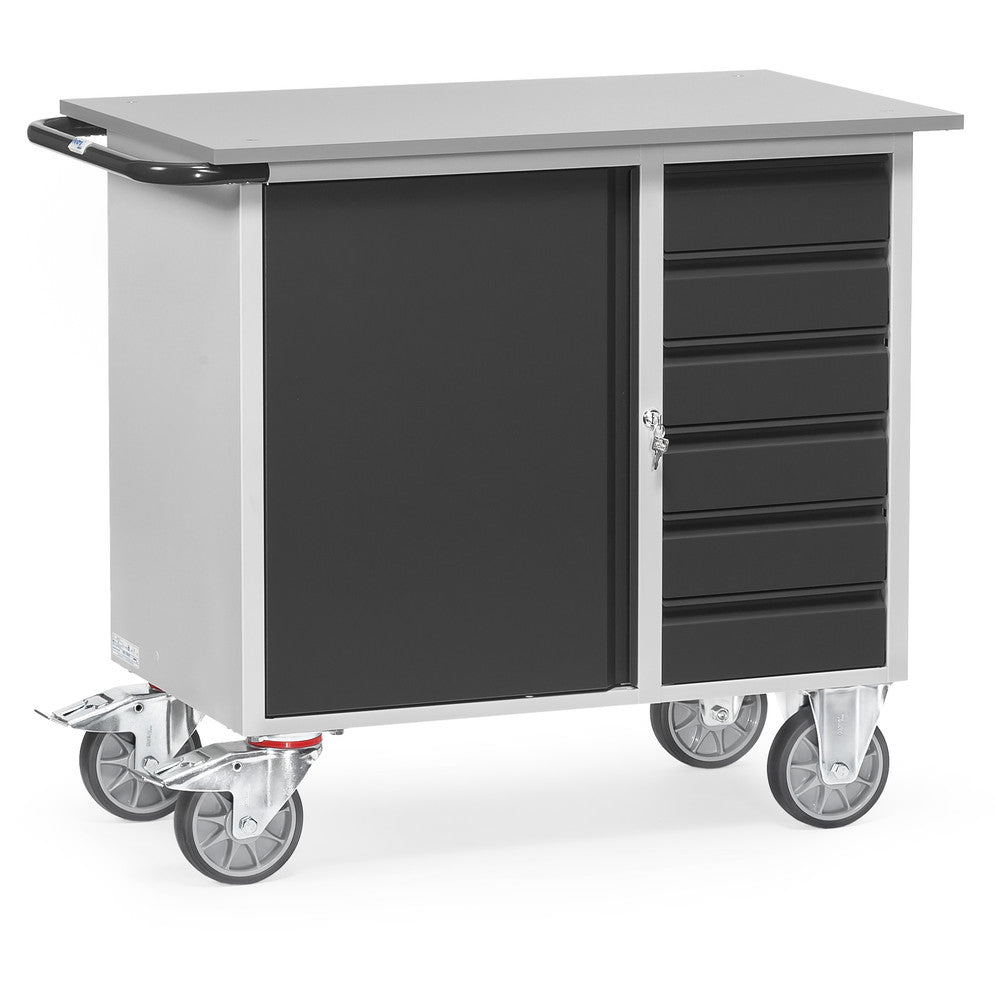 Fetra 2450 7016 Stahlblech-Werkstattwagen "GREY EDITION" 400 kg, mit Schrank und sechs Schubladen