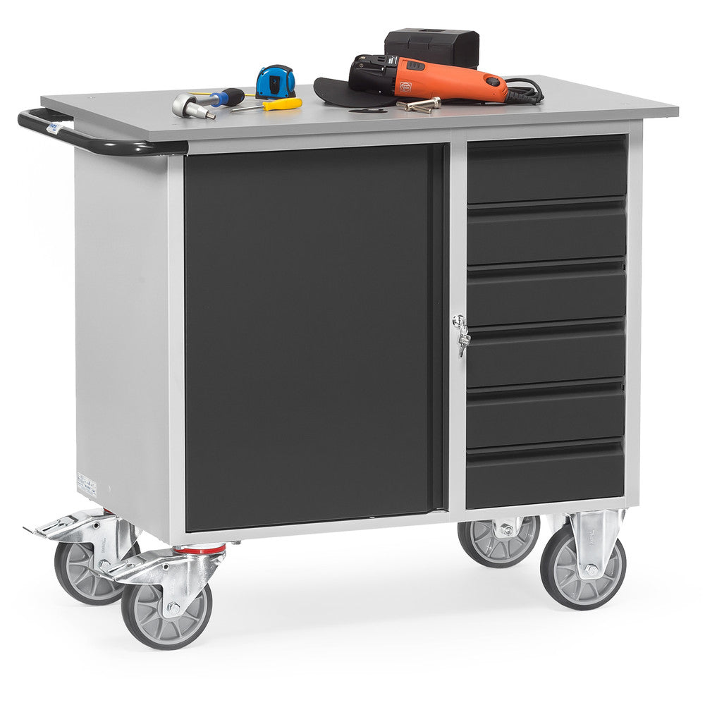Fetra 2450 7016 Stahlblech-Werkstattwagen "GREY EDITION" 400 kg, mit Schrank und sechs Schubladen