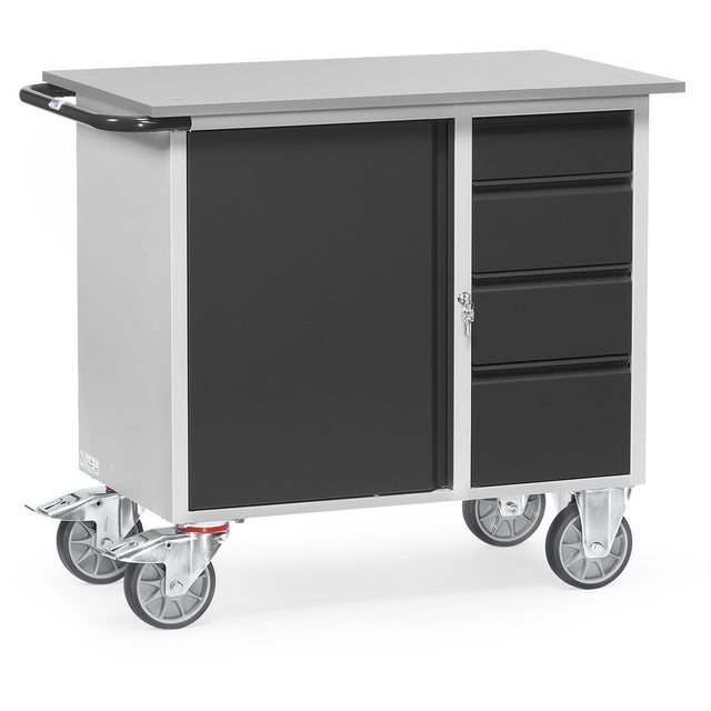 Fetra 2452 7016 Stahlblech-Werkstattwagen "GREY EDITION" 400 kg, mit Schrank und vier Schubladen