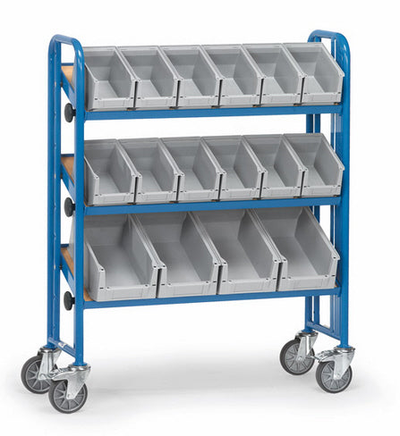 Fetra 2882 Montagewagen mit drei neigbaren Böden aus Holz und Kästen