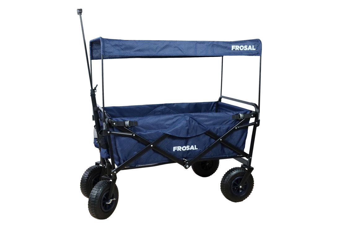 FROSAL Bollerwagen Nick blau faltbar mit Luftreifen Bremse und Dach
