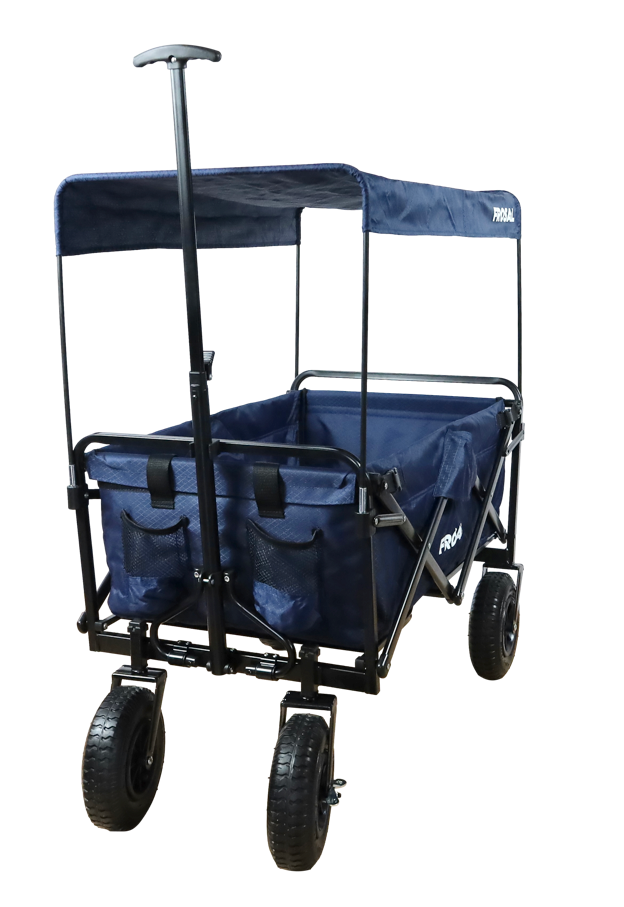 FROSAL Bollerwagen Nick blau faltbar mit Luftreifen Bremse und Dach