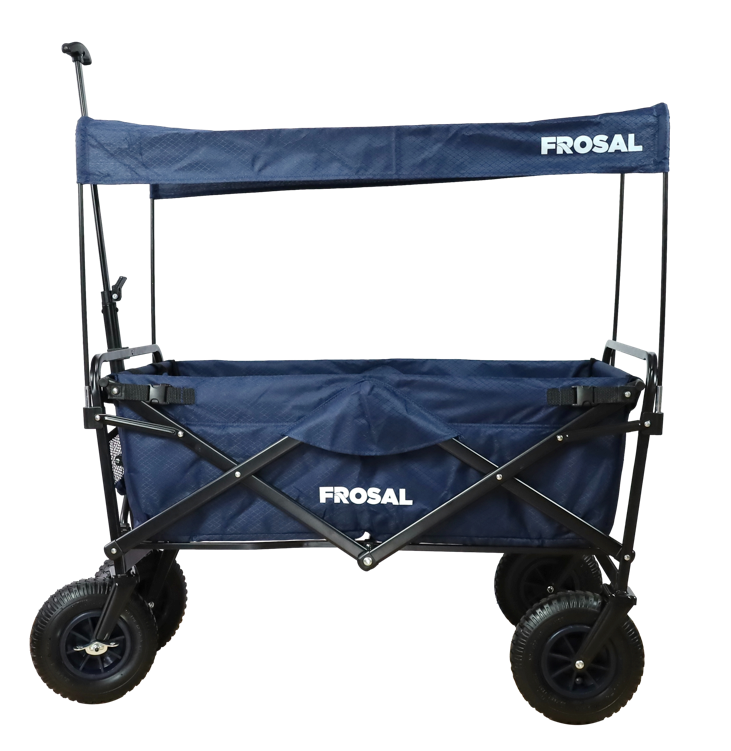 FROSAL Bollerwagen Nick blau faltbar mit Luftreifen Bremse und Dach