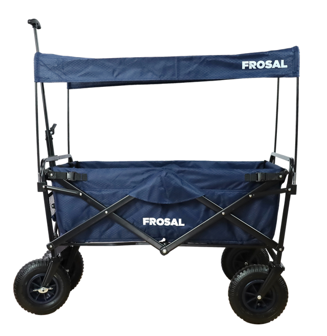 FROSAL Bollerwagen Nick blau faltbar mit Luftreifen Bremse und Dach