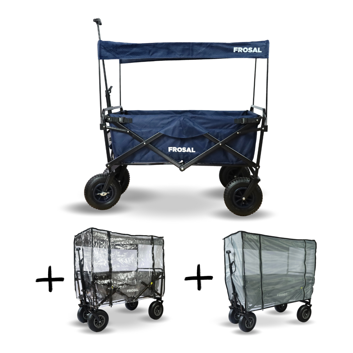 Bollerwagen Frosal Nick blau inkl. Regenverdeck und Insektenschutz