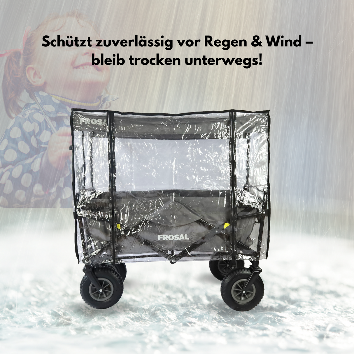 Bollerwagen Frosal Nick grau inkl. Regenverdeck und Insektenschutz