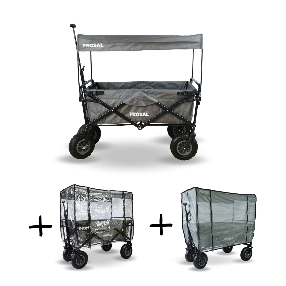Bollerwagen Frosal Nick grau inkl. Regenverdeck und Insektenschutz