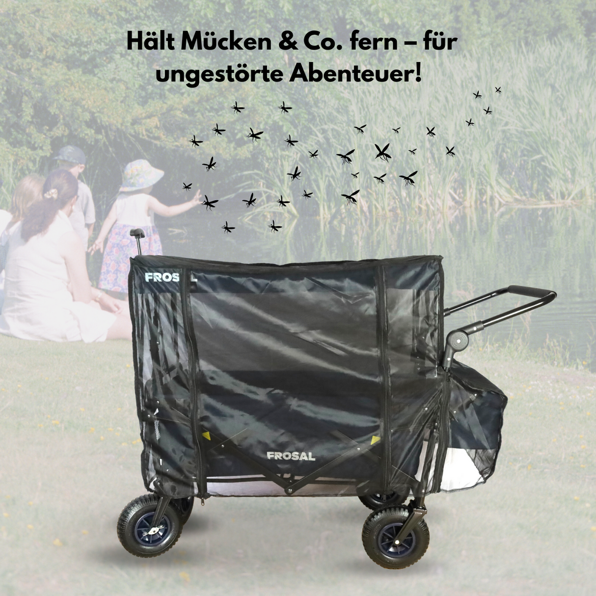 FROSAL Bollerwagen Nick PRO blau inkl. Regenverdeck und Insektenschutz