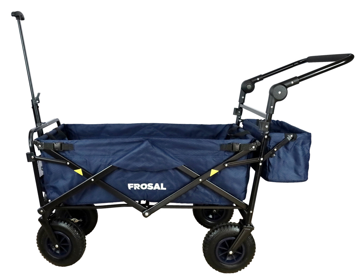 FROSAL Bollerwagen Nick PRO blau faltbar mit Schiebegriff Dach & Bremse
