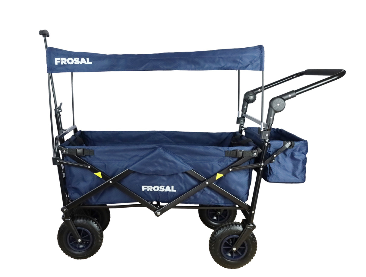 FROSAL Bollerwagen Nick PRO blau faltbar mit Schiebegriff Dach & Bremse