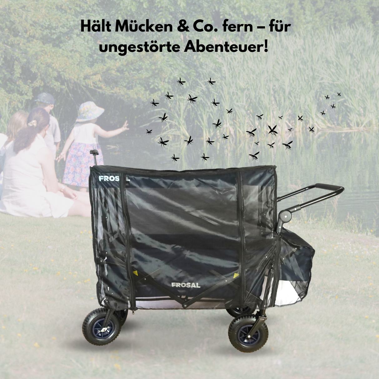 FROSAL Bollerwagen Nick PRO grau inkl. Regenverdeck und Insektenschutz