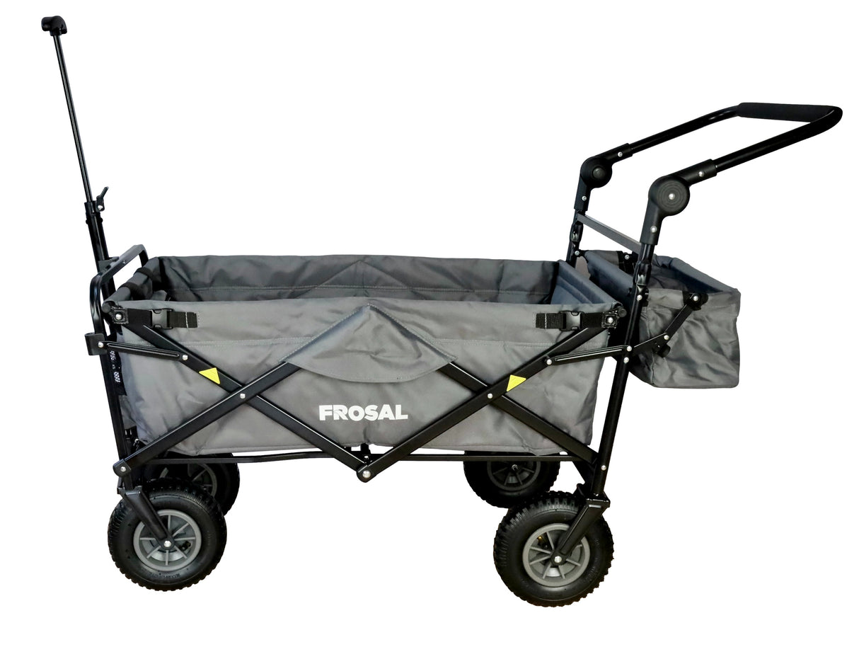 FROSAL Bollerwagen Nick PRO grau faltbar mit Schiebegriff Dach & Bremse