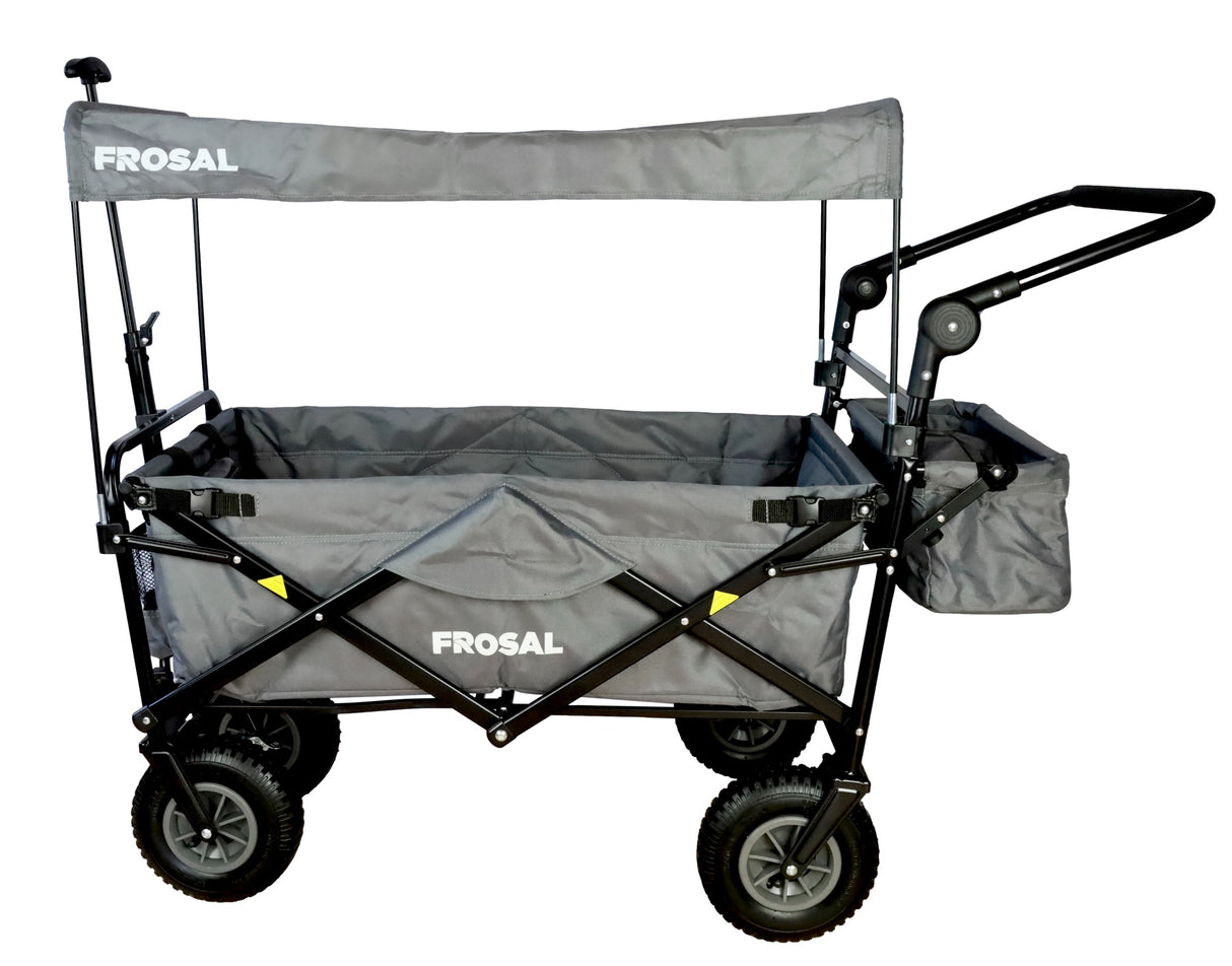 FROSAL Bollerwagen Nick PRO grau faltbar mit Schiebegriff Dach & Bremse