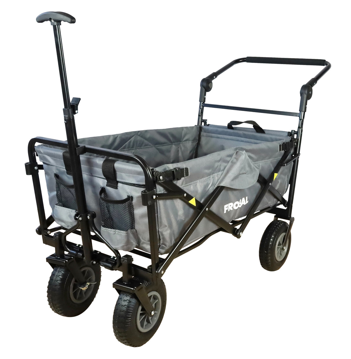 FROSAL Bollerwagen Nick PRO grau faltbar mit Schiebegriff Dach & Bremse