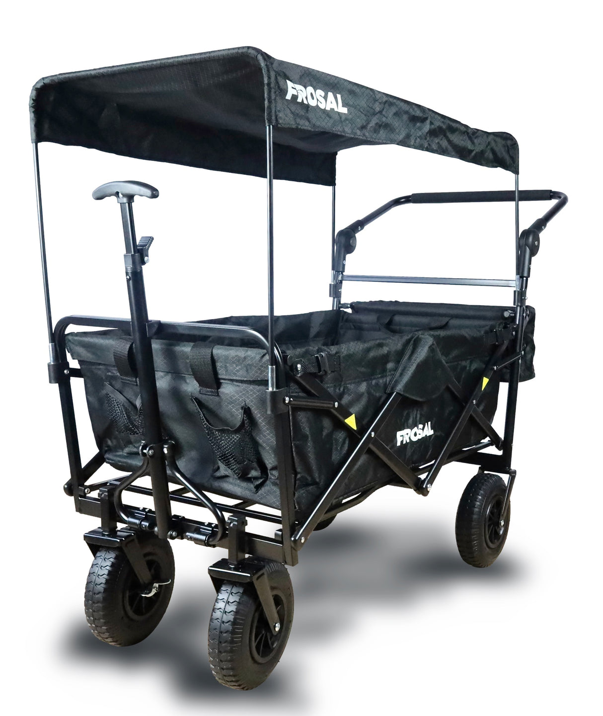 FROSAL Bollerwagen Nick PRO schwarz faltbar mit Schiebegriff Dach & Bremse