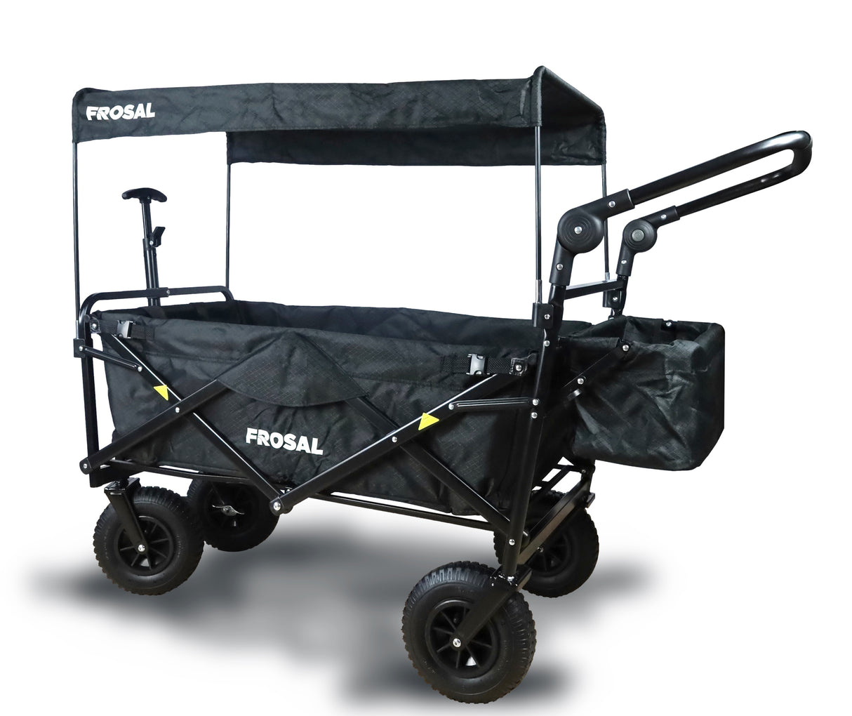 FROSAL Bollerwagen Nick PRO schwarz faltbar mit Schiebegriff Dach & Bremse