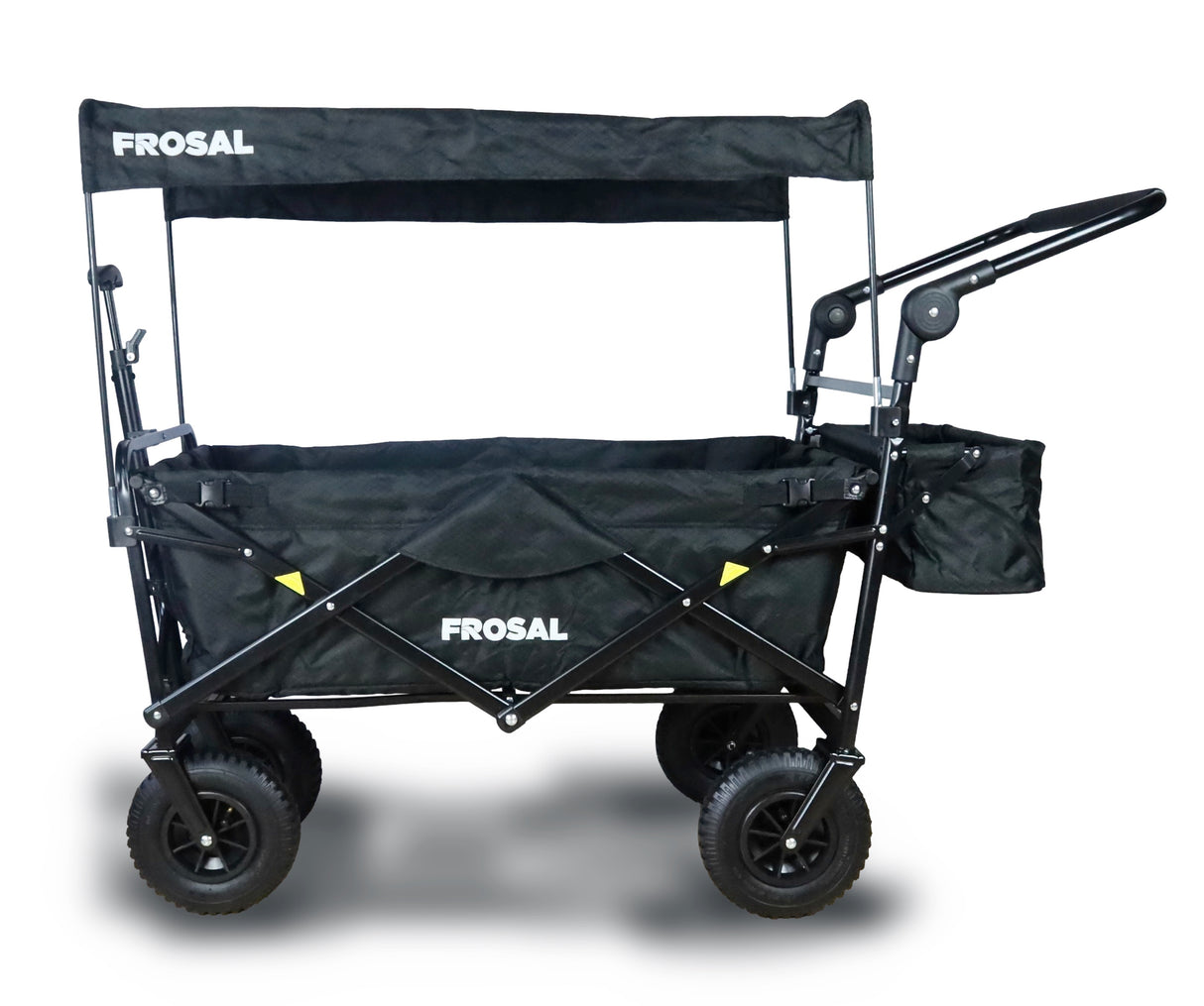 FROSAL Bollerwagen Nick PRO schwarz faltbar mit Schiebegriff Dach & Bremse