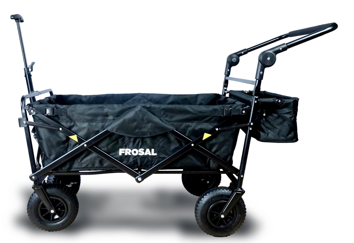 FROSAL Bollerwagen Nick PRO schwarz faltbar mit Schiebegriff Dach & Bremse
