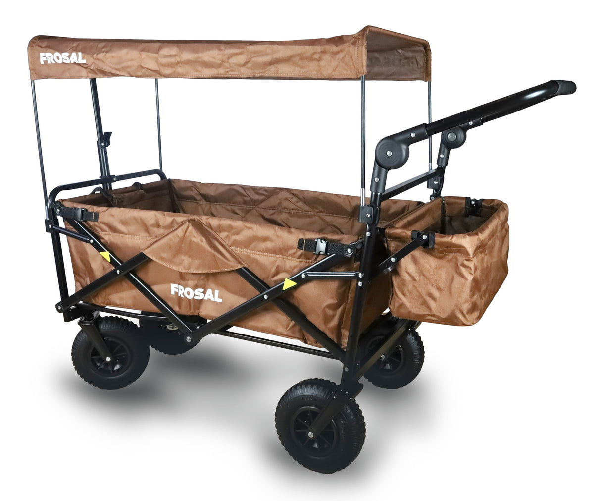 FROSAL Bollerwagen Nick PRO braun faltbar mit Schiebegriff Dach & Bremse