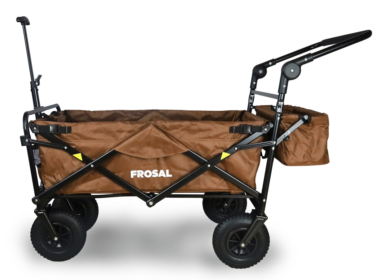 FROSAL Bollerwagen Nick PRO braun faltbar mit Schiebegriff Dach & Bremse