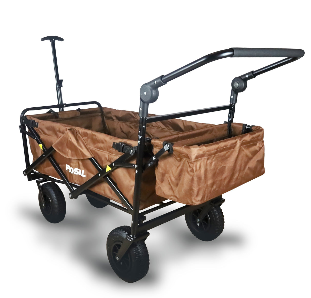 FROSAL Bollerwagen Nick PRO braun faltbar mit Schiebegriff Dach & Bremse