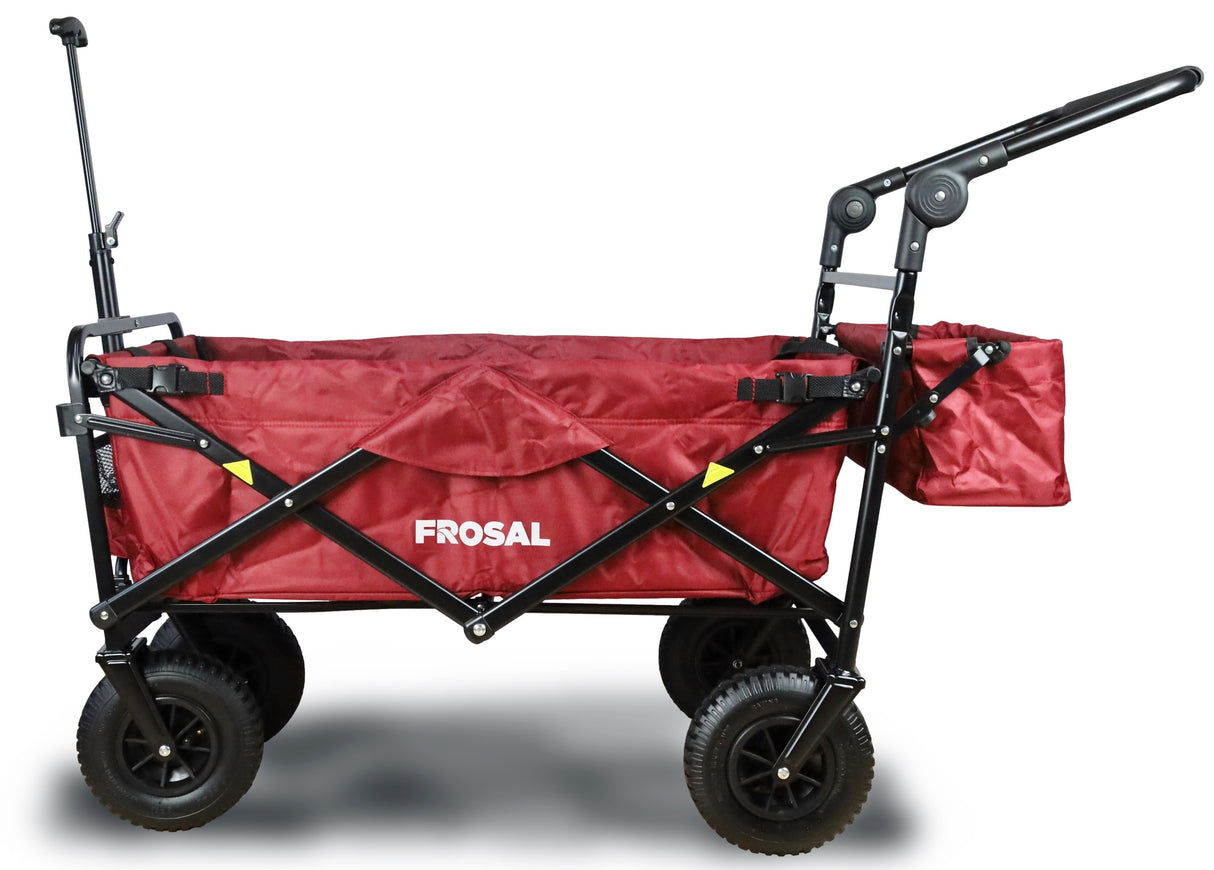FROSAL Bollerwagen Nick PRO rot faltbar mit Schiebegriff Dach & Bremse