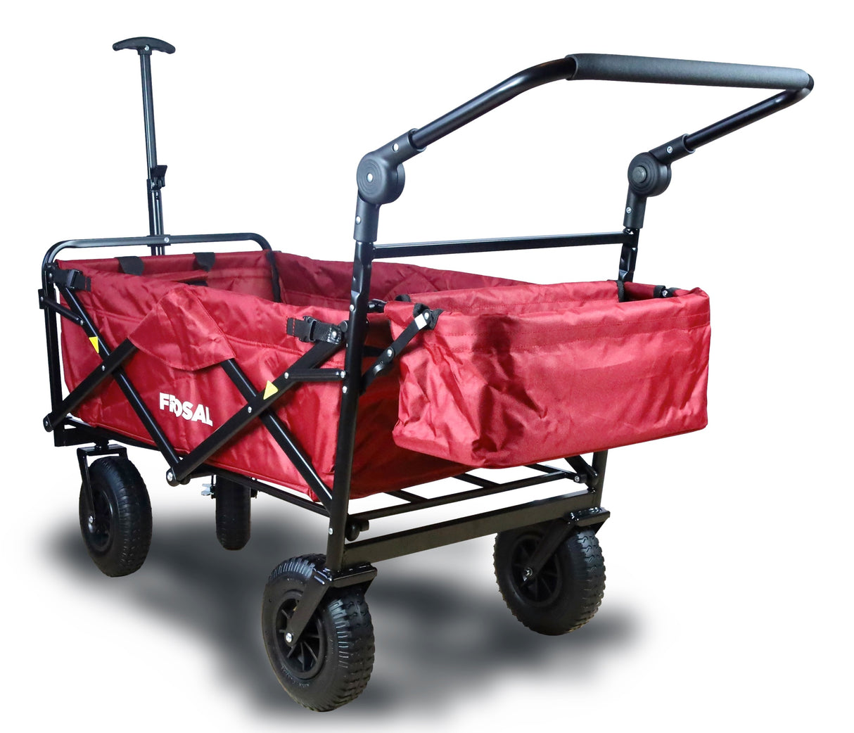 FROSAL Bollerwagen Nick PRO rot faltbar mit Schiebegriff Dach & Bremse