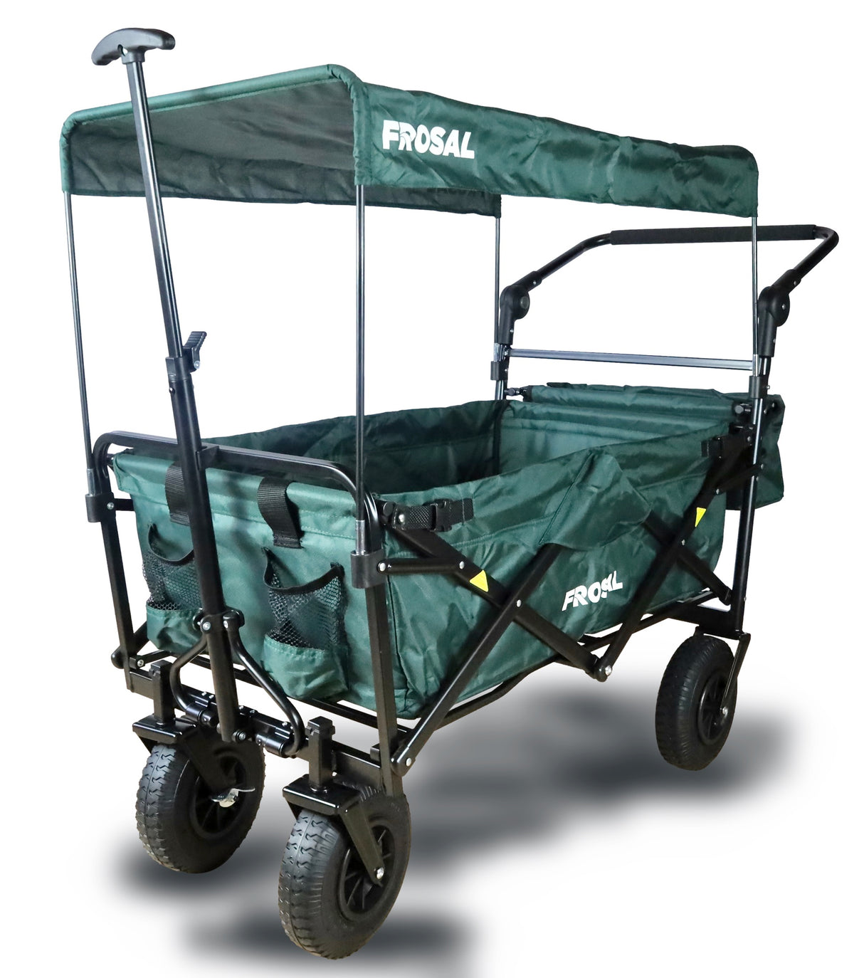FROSAL Bollerwagen Nick PRO grün faltbar mit Schiebegriff Dach & Bremse
