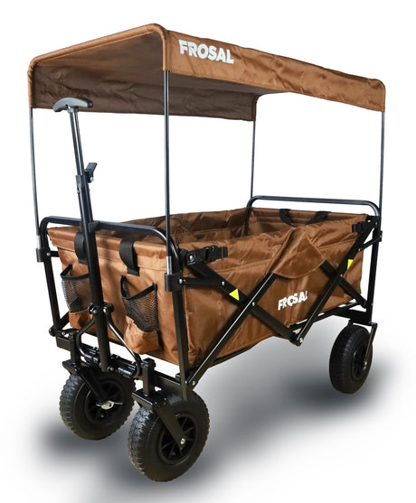 FROSAL Bollerwagen Nick faltbar mit Luftreifen Bremse & Dach braun