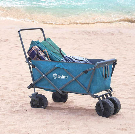 Sekey faltbarer Bollerwagen mit Schubstange - türkis