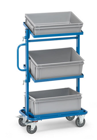 Fetra 32912 Beistellwagen mit offenem Rahmen, drei Kunststoffkästen und neigbaren Ladeflächen