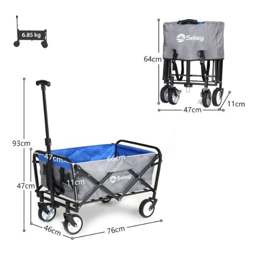 Sekey Mini faltbarer Bollerwagen in blau-grau