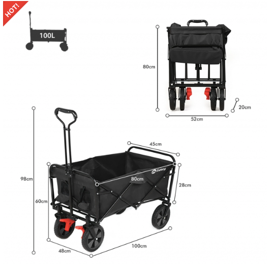 Sekey faltbarer Bollerwagen mit Bremse in schwarz