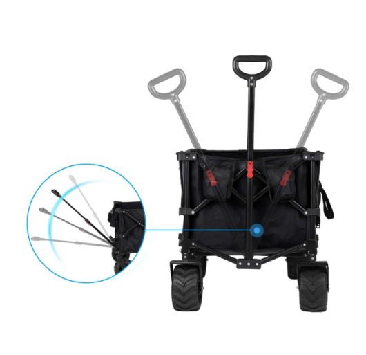 Sekey faltbarer Bollerwagen schwarz - aus vier Richtungen zusammengeklappt - großen Rädern - 168L