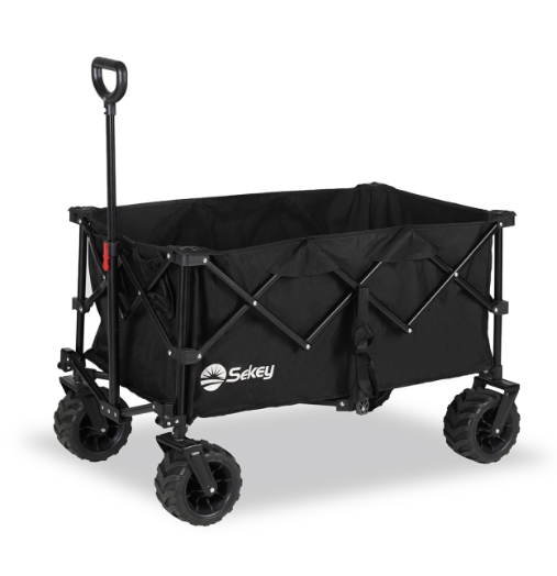 Sekey faltbarer Bollerwagen schwarz - aus vier Richtungen zusammengeklappt - großen Rädern - 168L