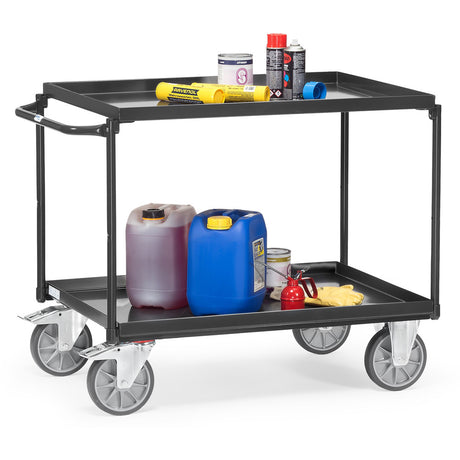 Fetra 4820 7016, 4822 7016 Tischwagen mit zwei Blechwannen "GREY EDITION" 400 kg, Griff waagerecht